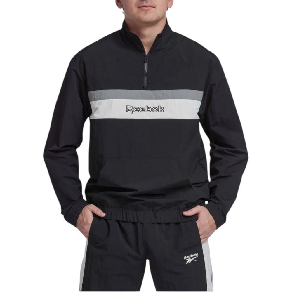 Reebok Men's Black/White/Grey Classic fit‎ Quarter Zip Sweatshirt/Windbreaker